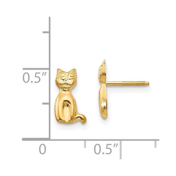 Kids Polished Cat Friction Back Post Earrings in 14k Yellow Gold - Picture 4 of 5
